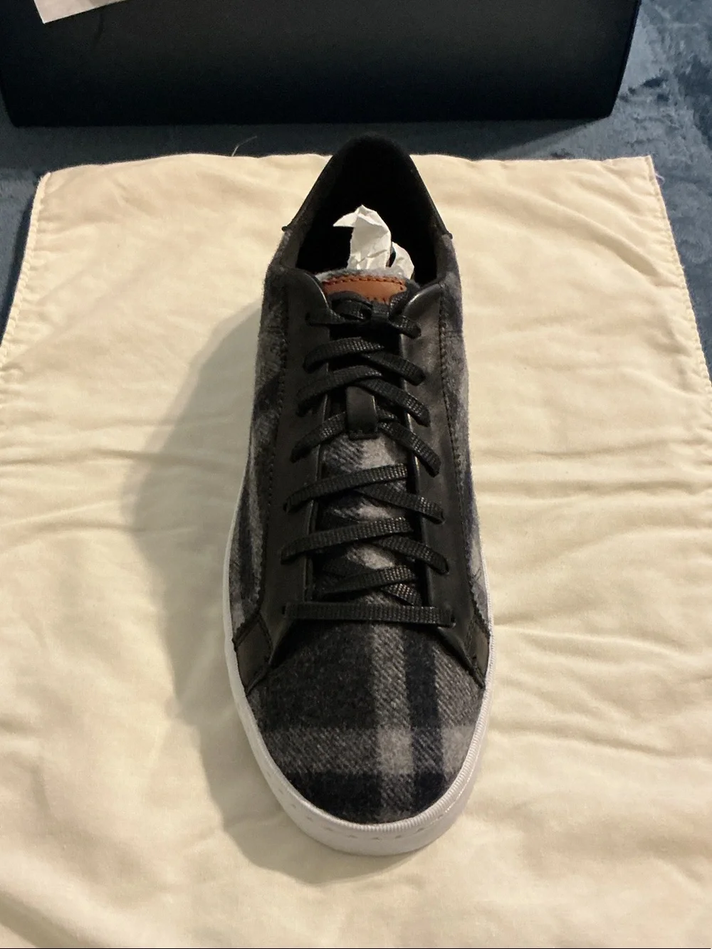 Cole Haan Black and Gray Plaid Leather-Trim Sneakers